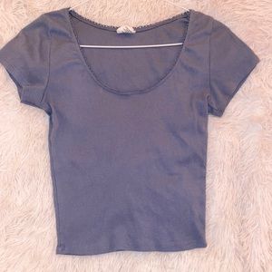 Dull Baby Blue Cropped Top/Lace Trim